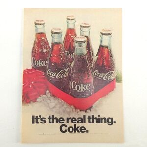 VTG Coca-Cola Holiday Advertising Print Ad Real Thing Promo 6-Pack Snow Scene
